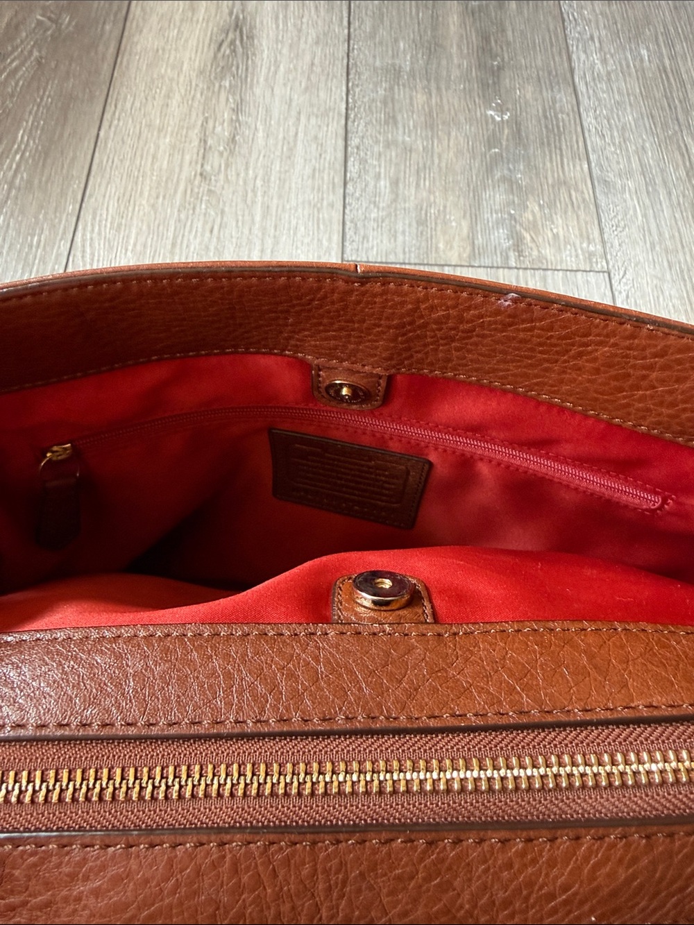COACH Pebbled Leather Satchel in Chestnut Brown with Gold Hardware - Picture 8 of 16